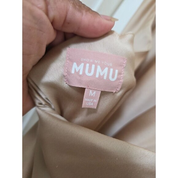 Show Me Your Mumu Champagne Satin Maxi Elegant Formal Dress Open Back Sleeveless - Picture 6 of 8